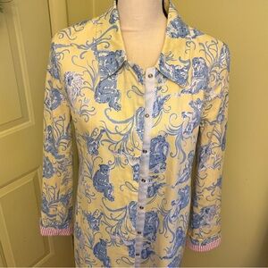 VINTAGE 80s Key West Yellow and Blue Baboon-Print Jacket